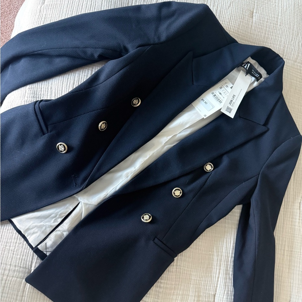 Zara Navy Double-Breasted Blazer
